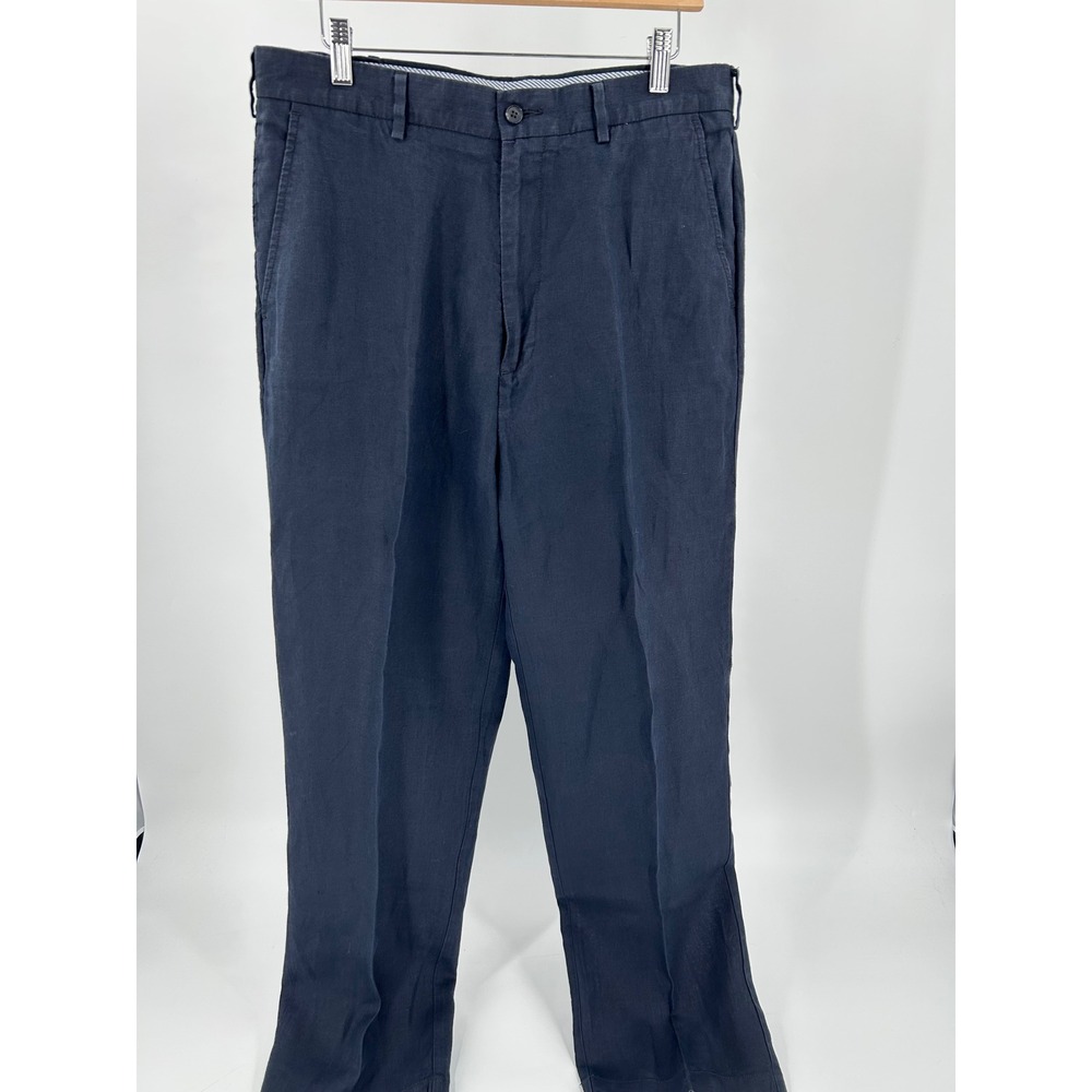 Daniel Cremieux Collection Mens Navy Blue 100% Linen Flat Front Pants 34x30